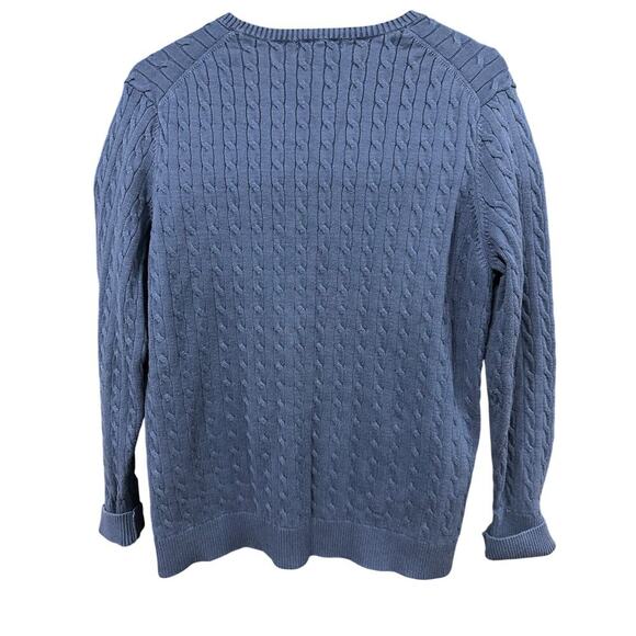 Land’s End Cable Knit Sweater pull over Navy Blue XL Preppy Classic lightweight - Picture 3 of 5